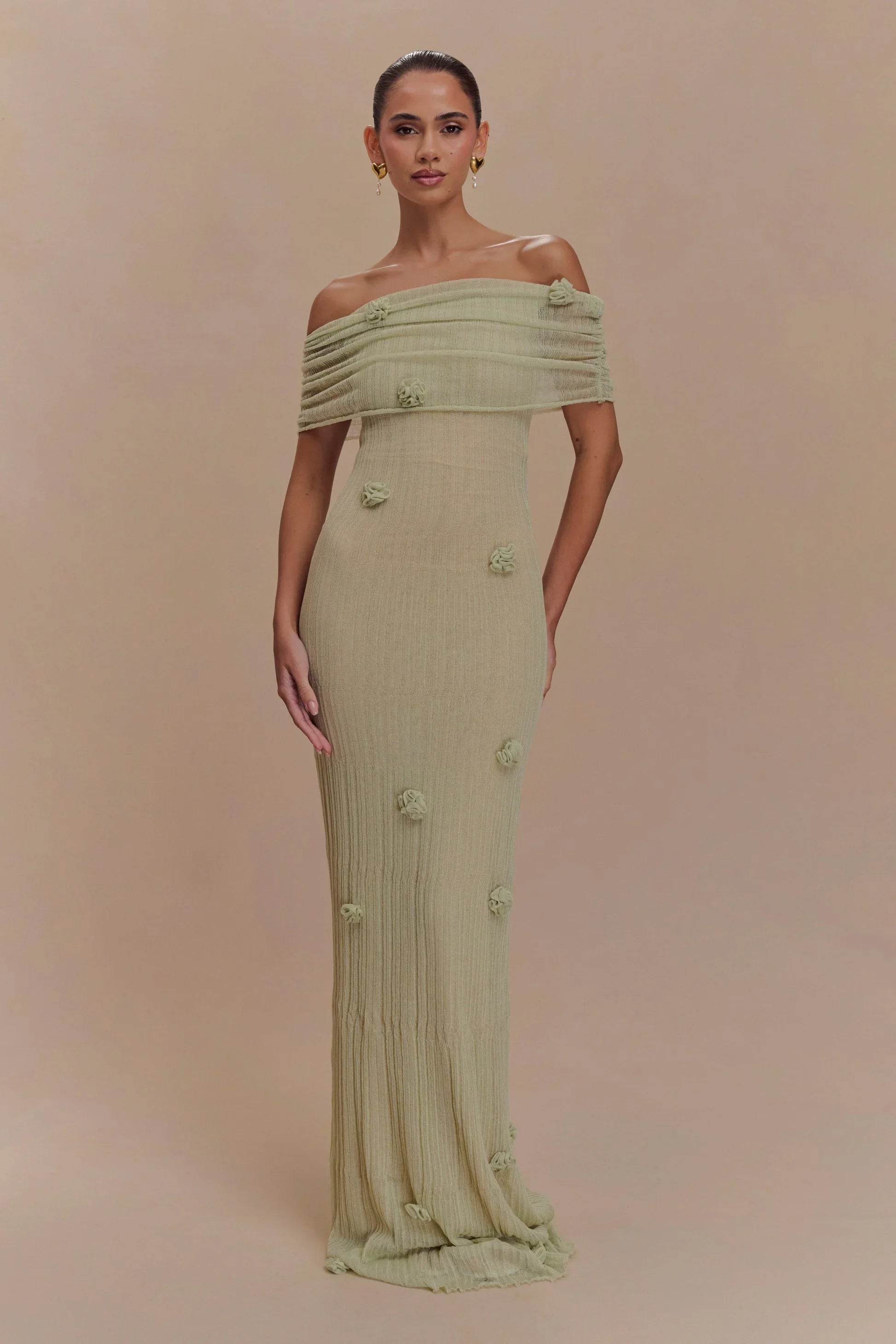 Orchideen-Strick-Maxikleid
