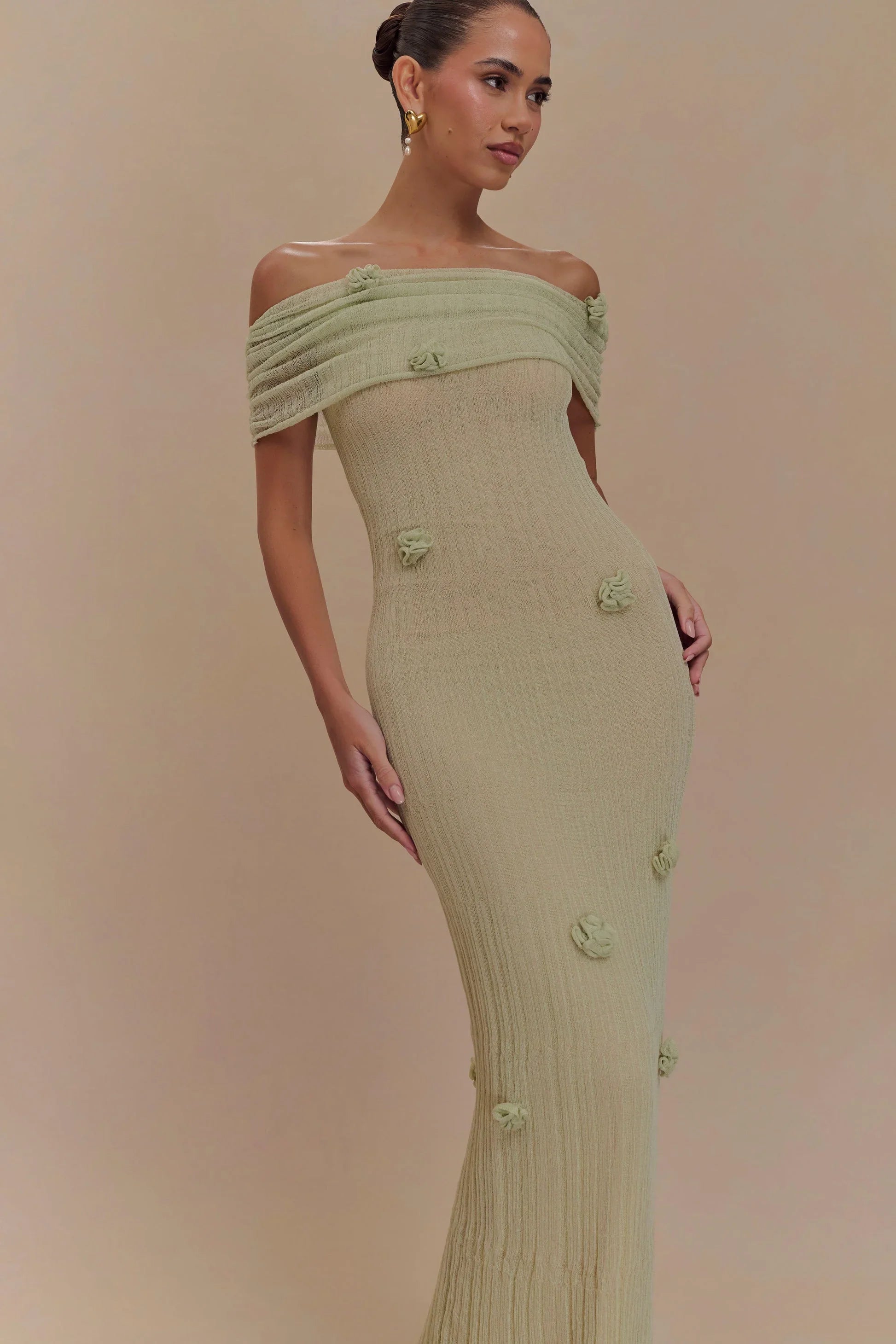 Orchideen-Strick-Maxikleid