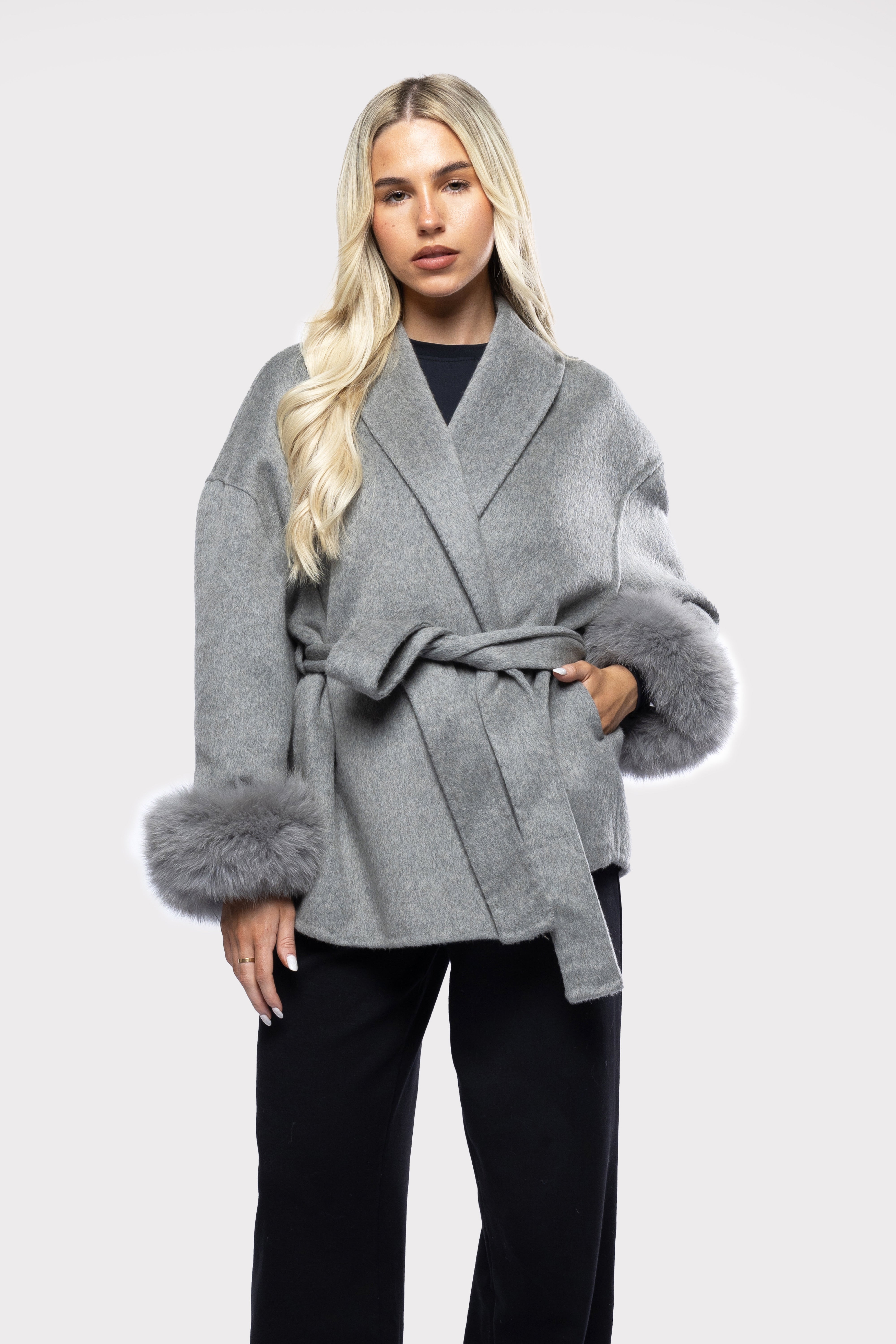 Velvet Blazer with Bow – Gray