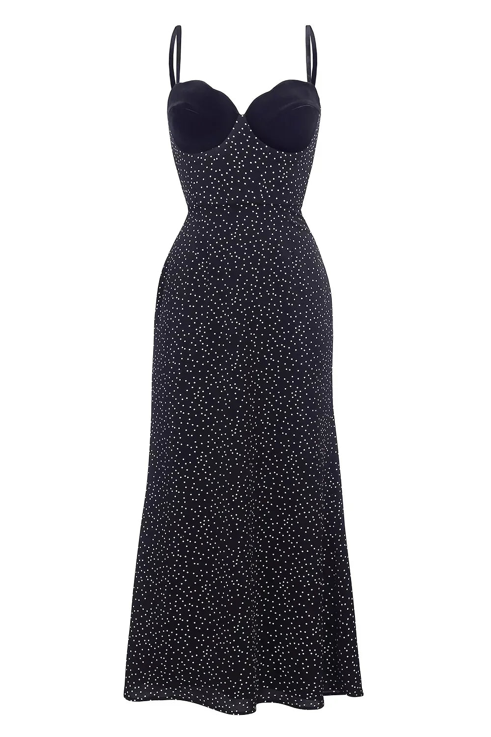 Velvet Dot Elegance Midi Dress