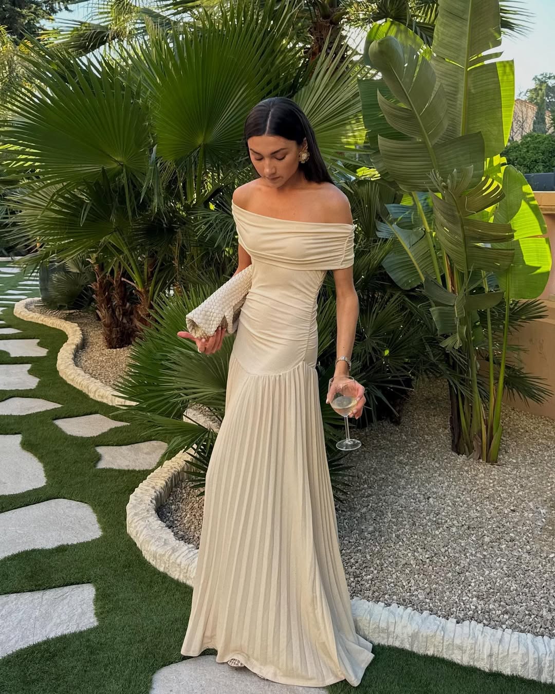 Kamara | Off Shoulder Pleated Maxi Dress