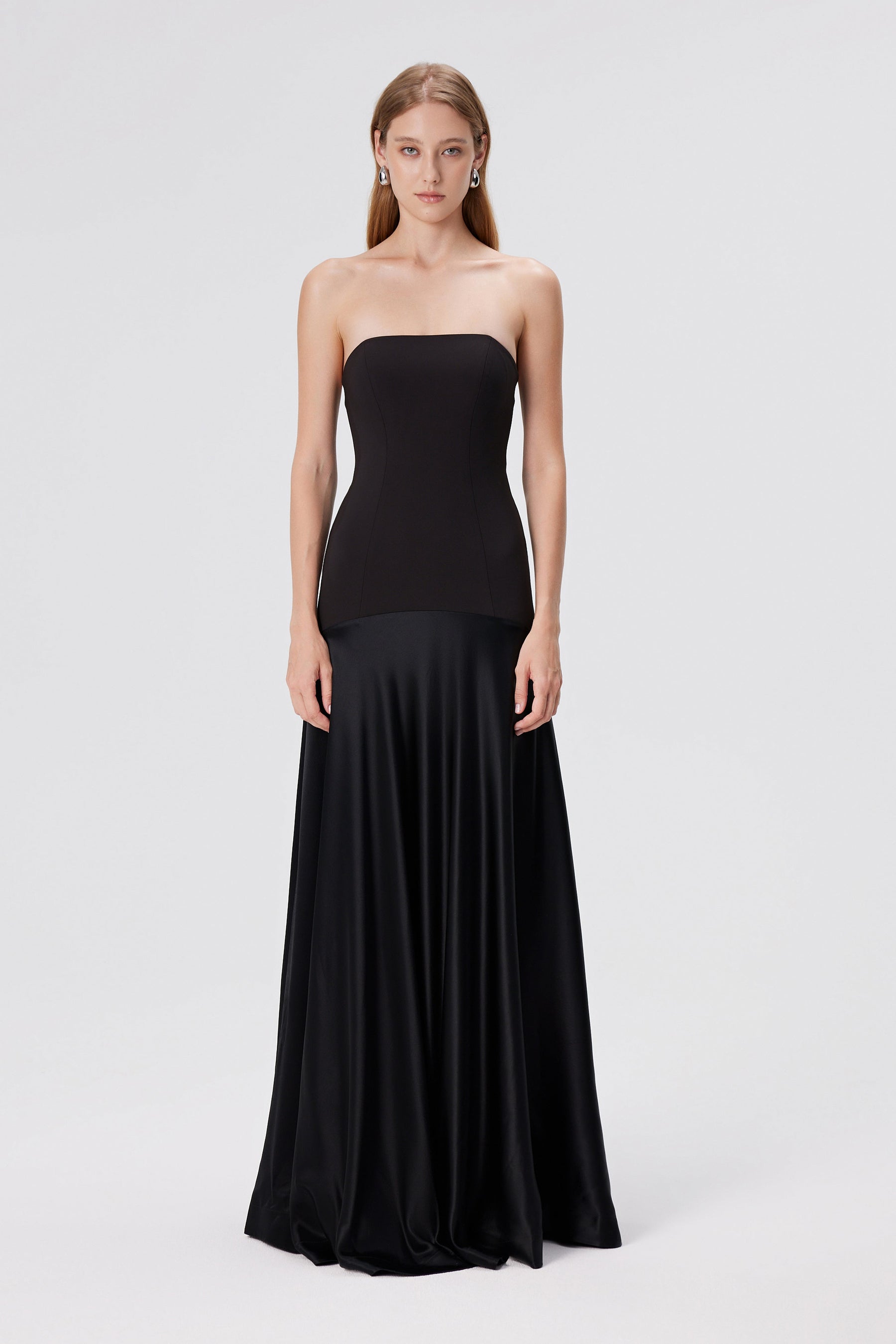 Strapless Satin Corset Gown – Black