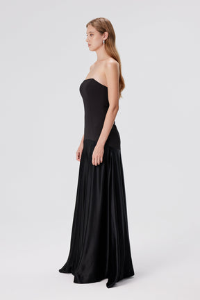 Strapless Satin Corset Gown – Black
