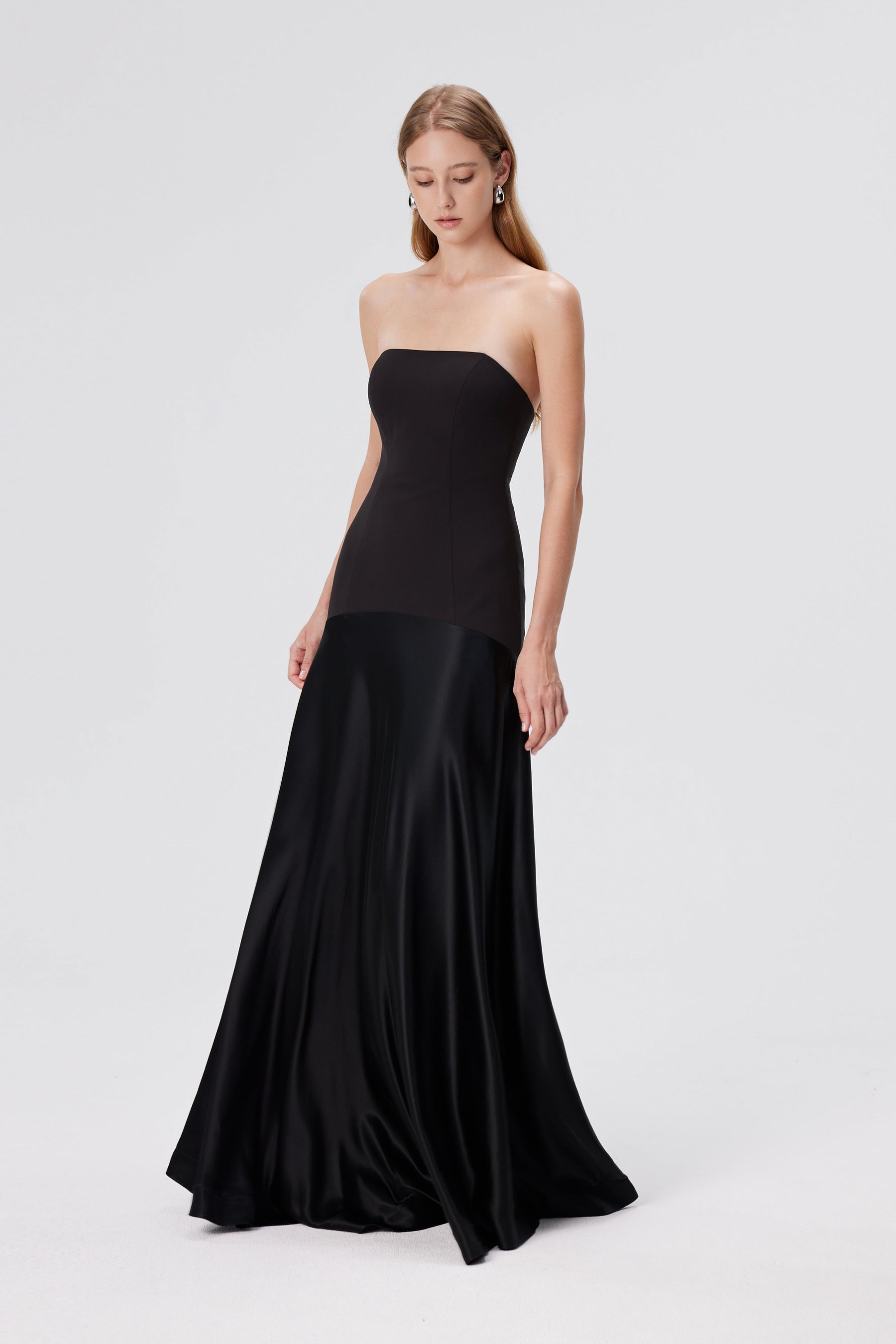 Strapless Satin Corset Gown – Black