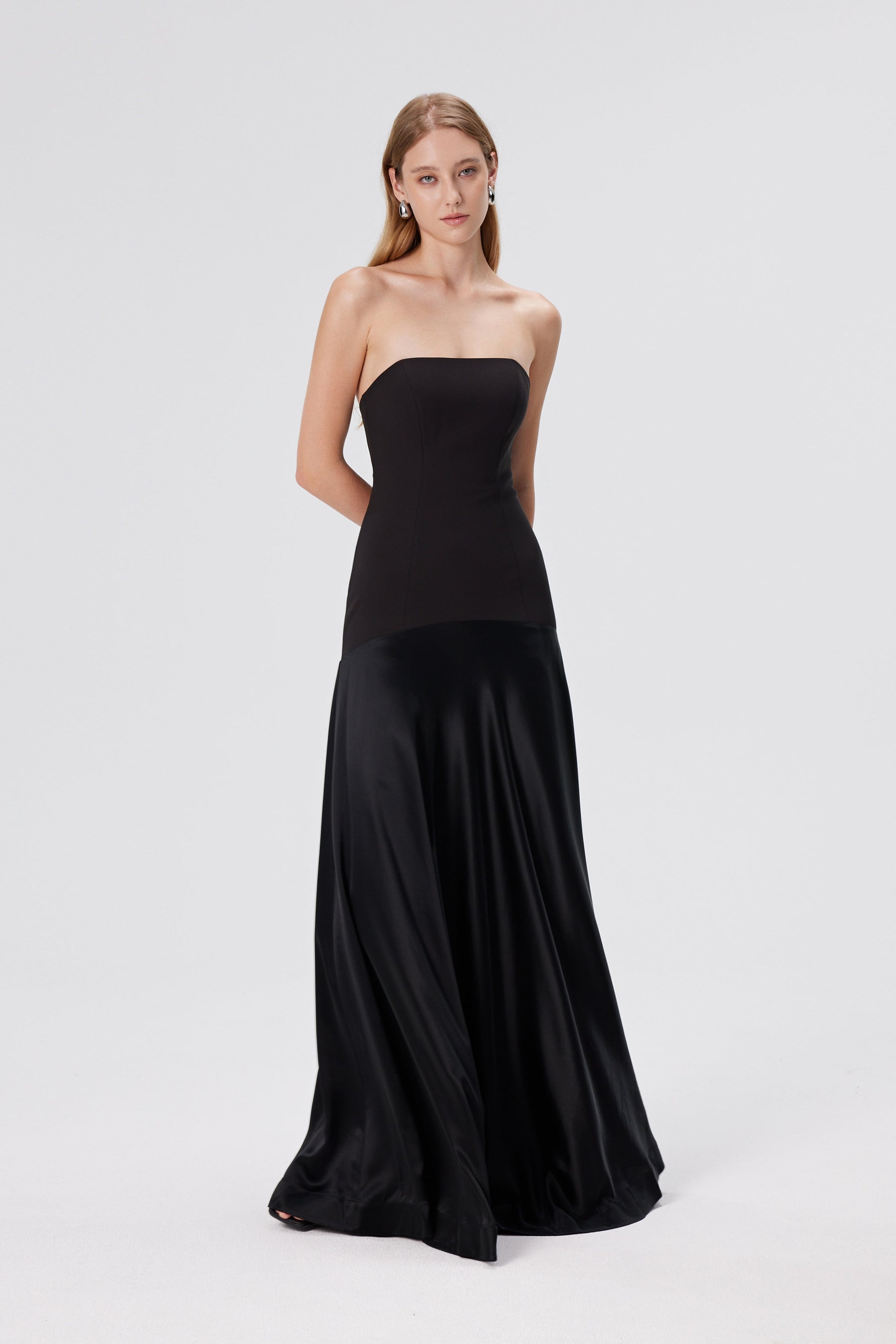 Strapless Satin Corset Gown – Black