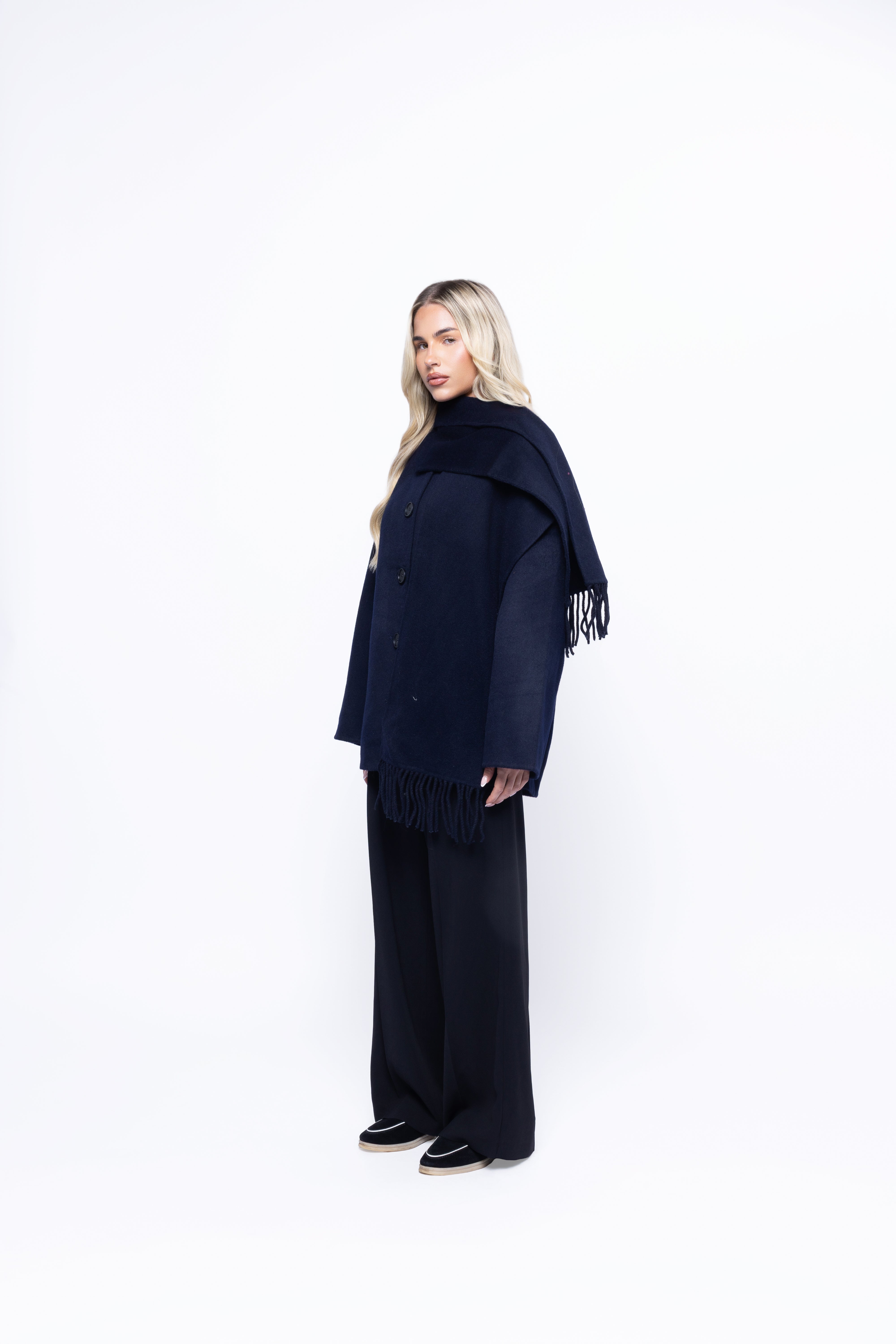 Siena Wool Coat with Scarf Black