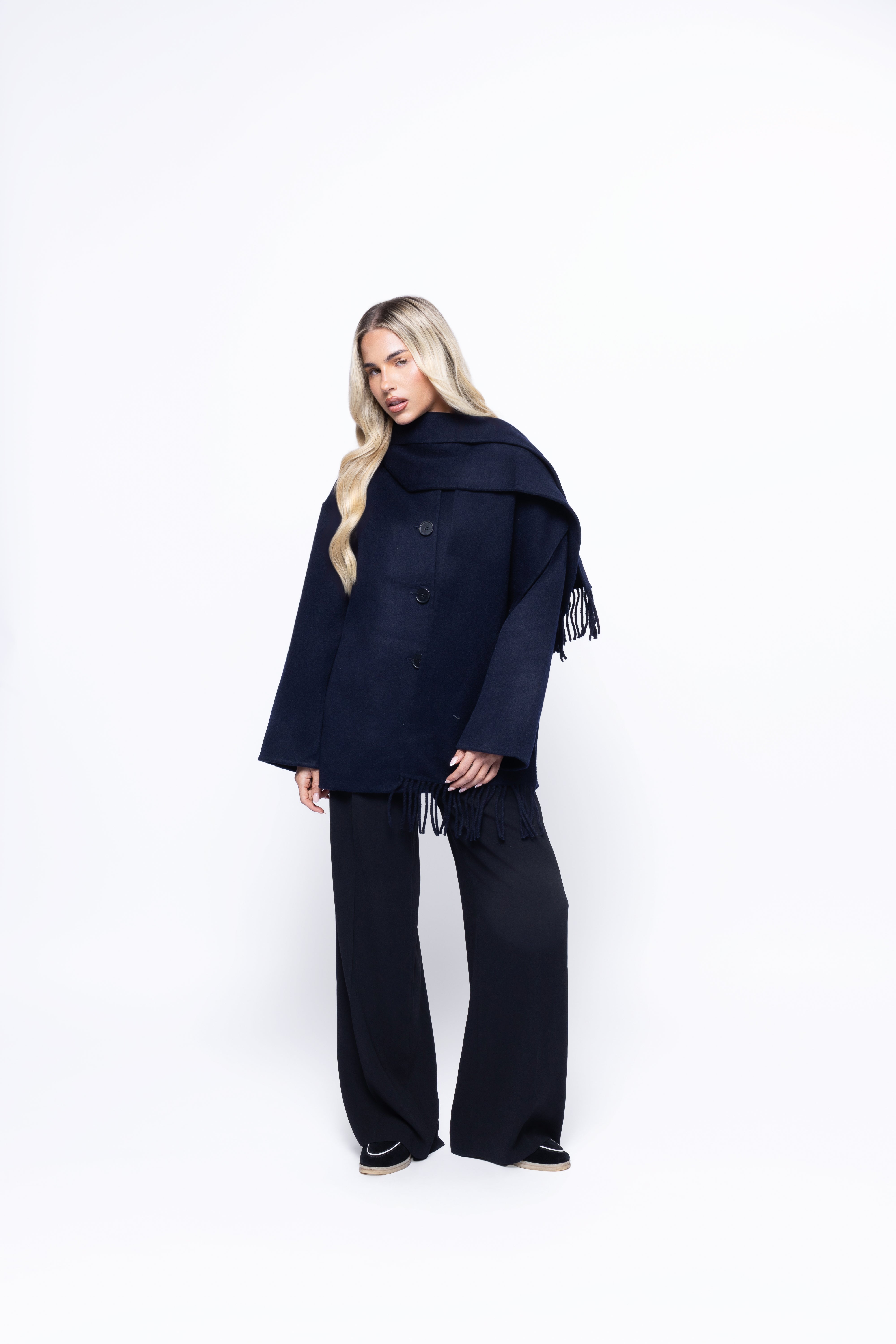 Siena Wool Coat with Scarf Black