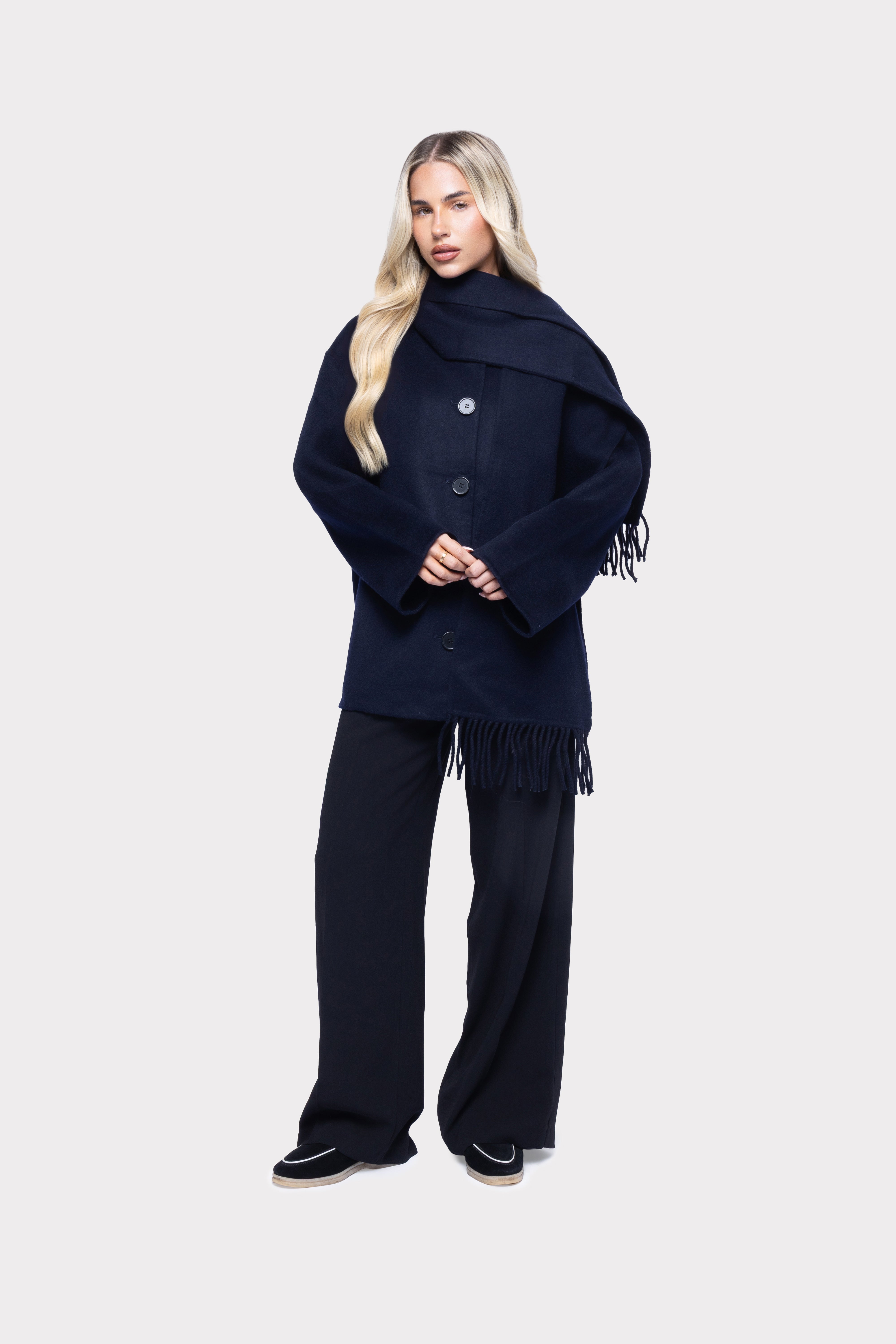Siena Wool Coat with Scarf Black