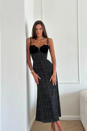 Velvet Dot Elegance Midi Dress