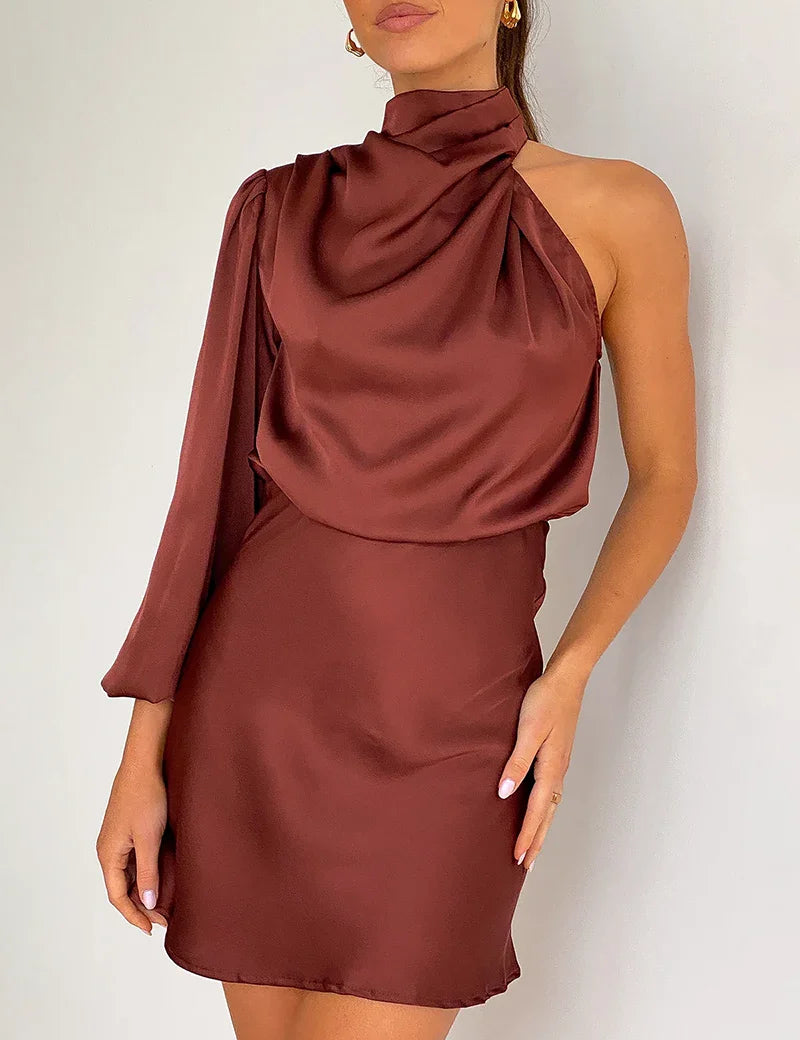 Libby Luxe One-Shoulder Satin Mini Dress
