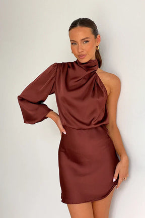 Libby Luxe One-Shoulder Satin Mini Dress