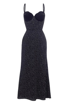 Velvet Dot Elegance Midi Dress